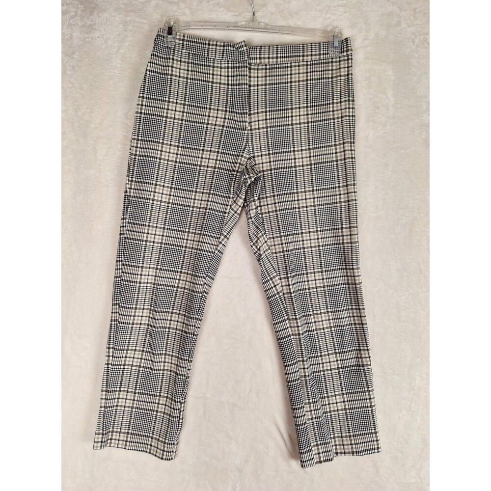 Philosophy Women's 6 Plaid Pants Stretch Ankle Crop Mid Rise Neutral Zip Preppy